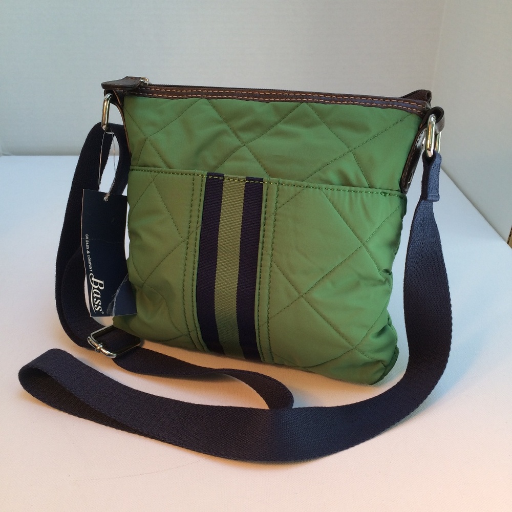 NEW Bass Green Quilted Fabric Cross body Bag